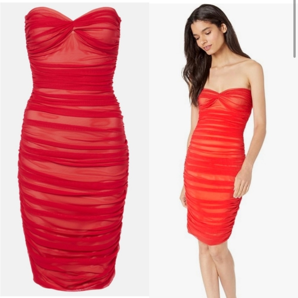 NORMA KAMALI Walter ruched mesh minidress Red XL